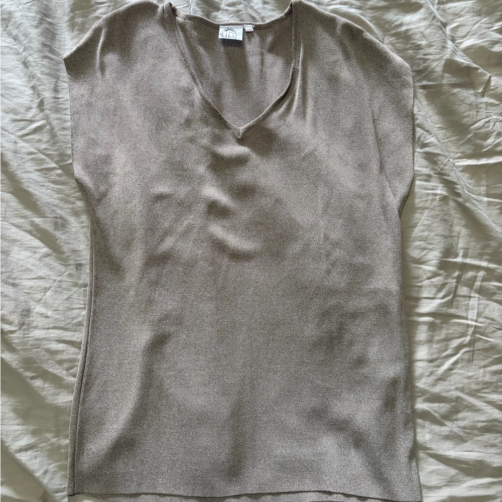 Light Taupe V-Neck Knit Top